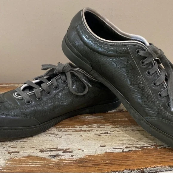 Gucci Men’s IMPRIME Military/Olive Green Metallic Sneakers [233321] sz 7.5 US C7